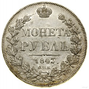 Ruble, 1843 СПБ АЧ, St. Petersburg; the tail of the Eagle composed of wild...