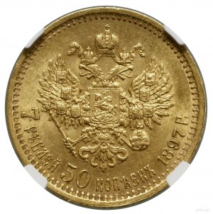 7 1/2 ruble, 1897 (A-Г), St. Petersburg; coin minted slab...