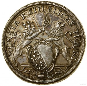 Thaler, 1743, Curych; Av: městská kartuše s podporou ...