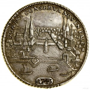 Thaler, 1743, Curych; Av: městská kartuše s podporou ...