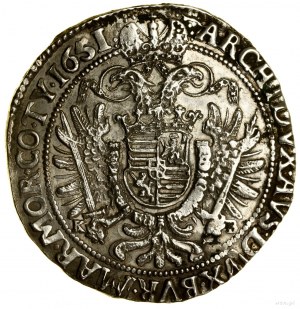Thaler, 1651 KB, Kremnica; Av: Busta panovníka vo venci....