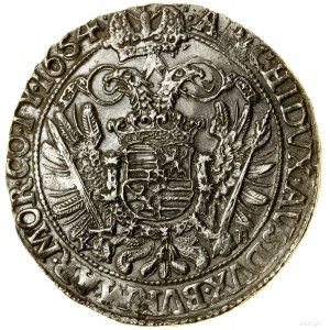 Thaler, 1654 KB, Kremnica; Av: Busta panovníka vo venci....