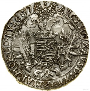 Thaler, 1657 KB, Kremnica; Av: busto del sovrano con corona di fiori....