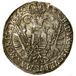 Thaler, 1660 KB, Kremnica; Av: Busta panovníka vo venci z...