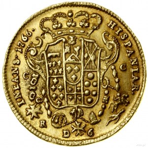 6 ducati (Dukaten), 1766 DeG, Neapel; unter der Büste italienische...