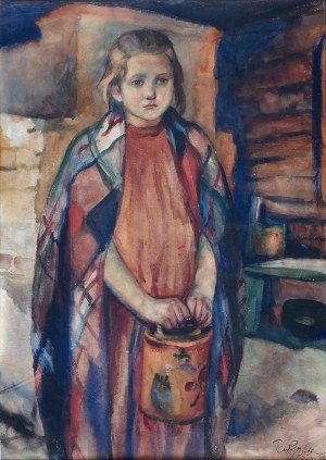 Teodor Grott (1884 Częstochowa - 1972 Kraków) - Dziewczynka w chuście, 1910 r.