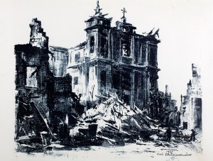 Antoni Suchanek (1901 Rzeszów - 1982 Gdynia) - Kościół Franciszkanów, z teki Ruiny Starej Warszawy z 1945 r.
