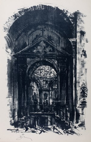 Antoni Suchanek (1901 Rzeszów - 1982 Gdynia) - Kościół św. Jacka, Kaplica Kotowskich z teki Ruiny Starej Warszawy z 1945 r.