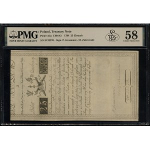 25 złotych polskich, 8.06.1794; seria B, numeracja 2327...