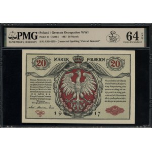 20 polských marek, 9.12.1916; Generál, série A, číslování...