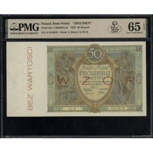 50 złotych, 28.08.1925; obustronnie czerwony poziomy na...