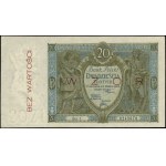 20 złotych, 1.03.1926; obustronnie czerwony poziomy nad...