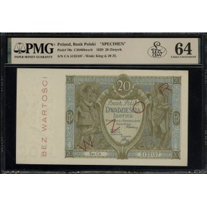 20 złotych, 1.09.1929; obustronnie czerwony ukośny nadr...
