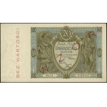 20 złotych, 1.09.1929; obustronnie czerwony ukośny nadr...