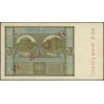 20 złotych, 1.09.1929; obustronnie czerwony ukośny nadr...