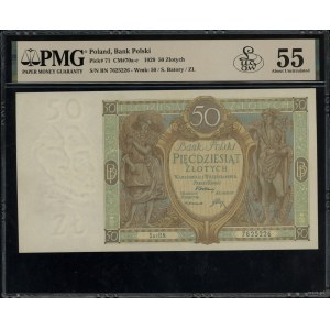 50 złotych, 1.09.1929; seria B.N. - rzadsza odmiana z k...