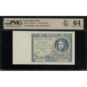 5 złotych, 2.01.1930; seria BH., numeracja 5643050; Luc...