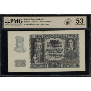 20 złotych, 1.03.1940; seria H, numeracja 9540482, z st...