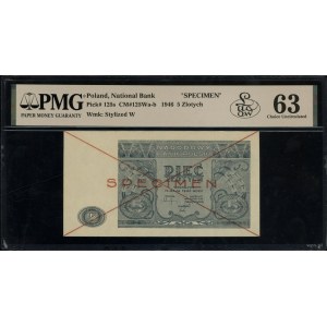 5 złotych, 15.05.1946; czerwone dwukrotne skreślenie i ...