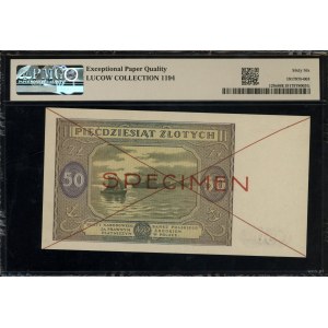 50 złotych, 15.05.1946; czerwone dwukrotne skreślenie i...