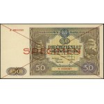 50 złotych, 15.05.1946; czerwone dwukrotne skreślenie i...