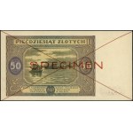 50 złotych, 15.05.1946; czerwone dwukrotne skreślenie i...
