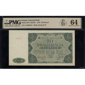 20 złotych, 15.07.1947; seria C, numeracja 0859254; Luc...