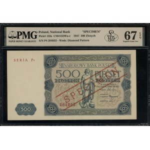 500 złotych, 15.07.1947; obustronnie czerwony ukośny na...