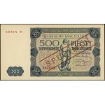 500 złotych, 15.07.1947; obustronnie czerwony ukośny na...