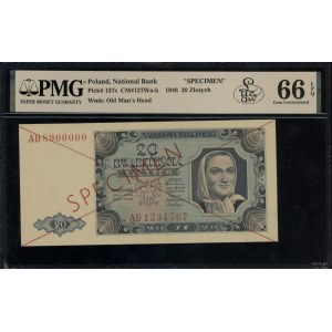 20 złotych, 1.07.1948; czerwone dwukrotne skreślenie po...