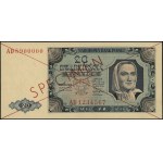 20 złotych, 1.07.1948; czerwone dwukrotne skreślenie po...