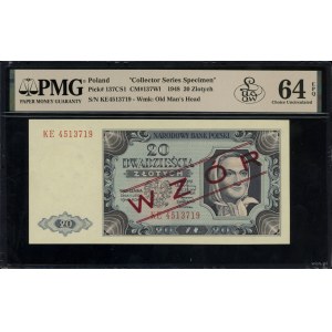 20 złotych, 1.07.1948; czerwony ukośny nadruk “WZÓR” ty...