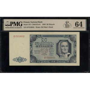 20 złotych, 1.07.1948; seria D, numeracja 7510832; Luco...