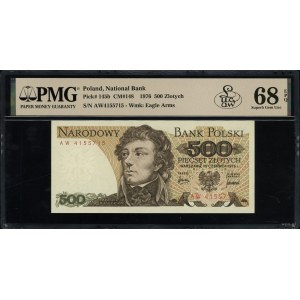 500 złotych, 15.06.1976; bardzo rzadka seria AW, numera...