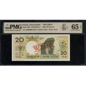20 złotych, 1.03.1990; seria A, numeracja 0000000, ukoś...
