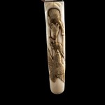 A MOTHER-OF-PEARL AND OTHER MATERIALS INLAID IVORY 'SHIBAYAMA' PAPER KNIFE