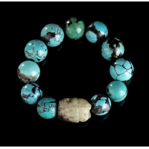 A TURQUOISE AND JADE BRACELET