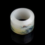 A PAINTED GLASS ARCHER RING