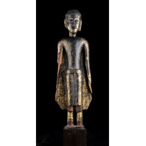 A LACQUERED AND GILT WOOD BUDDHA