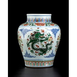 A POLYCHROME ENAMELLED PORCELAIN JAR
