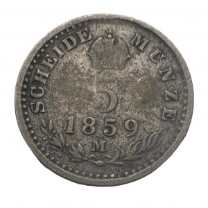 Austria 5 Kreuzer 1859 M FRANZ JOSEPH I. Milano
