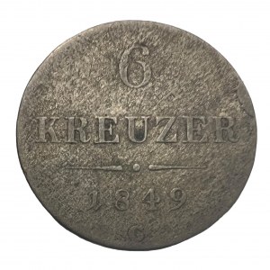 Austria 6 Kreuzer 1849 C FRANZ JOSEPH I. Prague