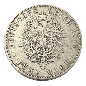 Deutches Reich 5 Mark 1876 H Koenig von Hessen LUDWIG III.