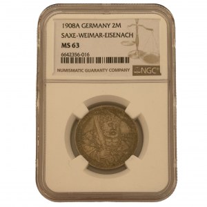 Saxe-Weimar-Eisenach 2 Mark 1908 A WILLIAM ERNEST 350 th Anniversary of the University JENA