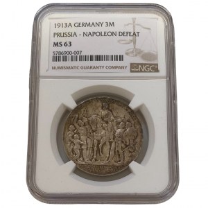 Prussia 3 Mark 1913 A WILLIAM II. 100th Anniver. Declaration of war against NAPOLEON