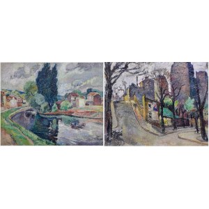 MELA MUTER - Maria Melania Mutermilch (1876-1967), Two-sided painting: Landscape with river / Street, 1930s.