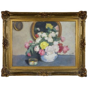 Alfons KARPIŃSKI (1875-1961), Róże i porcelanowe puzderko