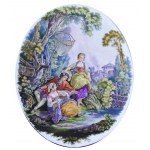 KING'S PORCELAN MANUFACTURE IN BERLIN (KPM), Framed porcelain poster: an angler and two dungarees in a waterside landscape