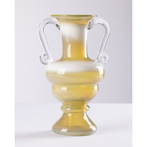 Glashütte Tarnowiec, Grün-gelbe Vase Amphora, 1970er/80er Jahre.