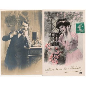 16 db RÉGI francia motívum képeslap: telefonos üdvözletek / 16 pre-1945 French motive postcards...